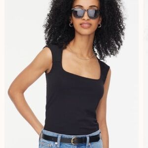 J Crew Factory Women’s Black Stretch Cotton-blend Squareneck Tank Top Size M